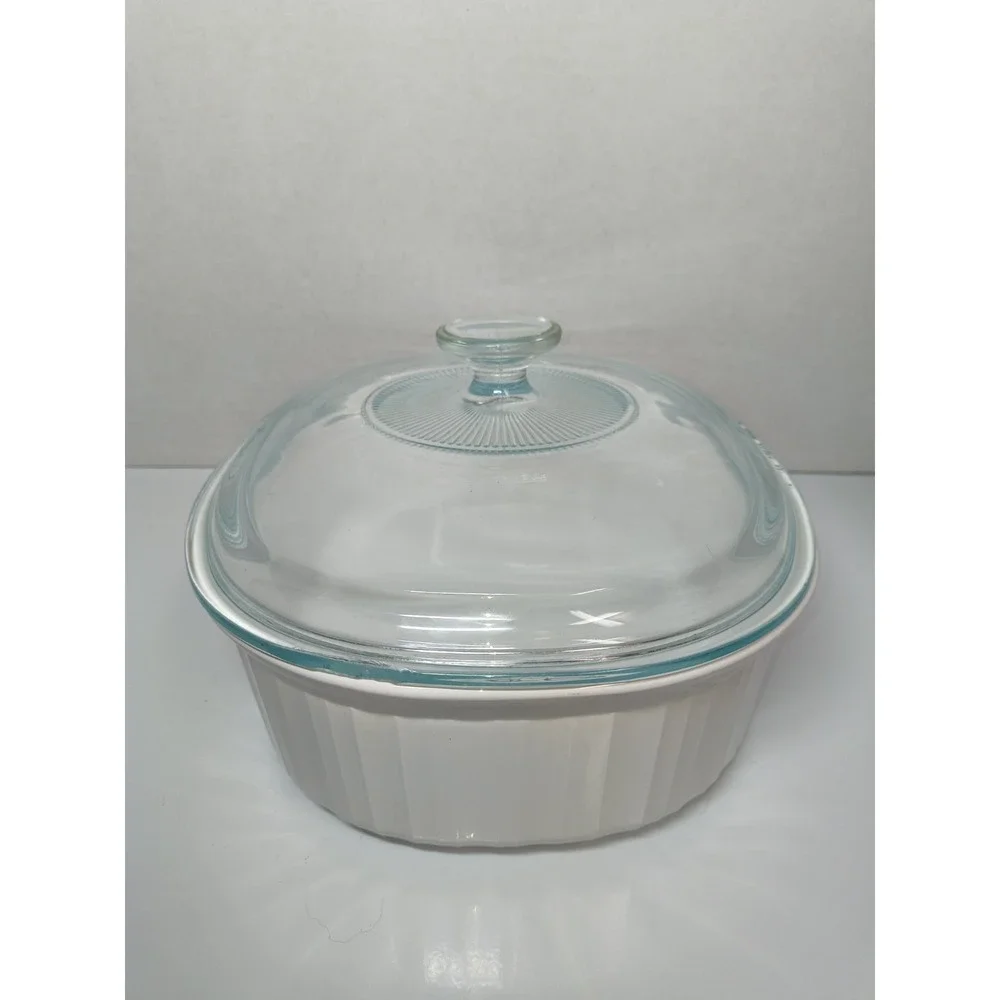 Corning Ware French White F-2-B 2.8 L 3 Q Casserole Baking Dish w Pyrex Lid